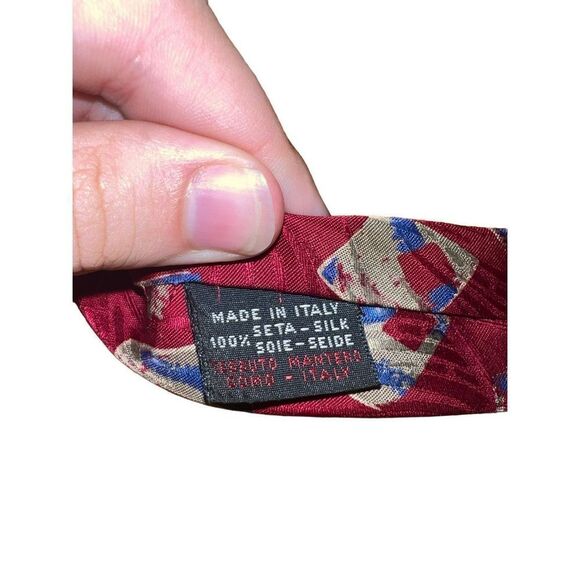 Ungaro Paris Crimson Red & Blue Geometric Handmade 100% Silk Neck Tie - Picture 5 of 6